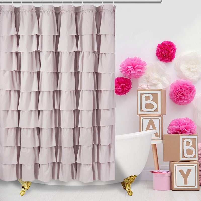 WestWeir Blush Ruffle Shower Curtain - Farmhouse Fabric Bathroom,Rustic Style 72 inches Square - Image 5